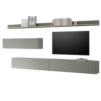 WOHNWAND Salbei grün, Barista Eiche Set 5-teilig mit XXL TV-Board 340 cm - Salbeigrün/Eichefarben, Holzwerkstoff/Metall (340/180/30cm) - Furn.Design