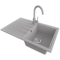 GRANITSPÜLE Mailand, 2-er set Grau 78/50 cm 1 Becken + Küchenarmatur 32/20 cm + Ablauf-Set ab 45er Unterschrank - Chromfarben/Grau, Kunststoff (78/19/50cm) - Primagran