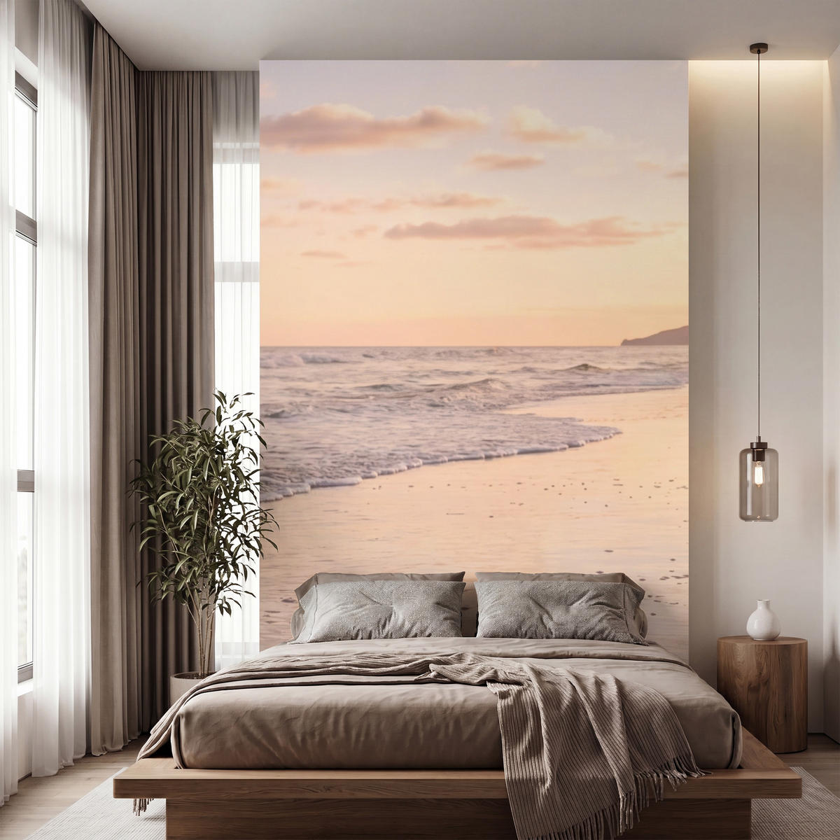 TAPETE - Strand - Brandung - Wolken - 160x280 cm - Hellrosa, Papier (160/280cm) - OnlyWow