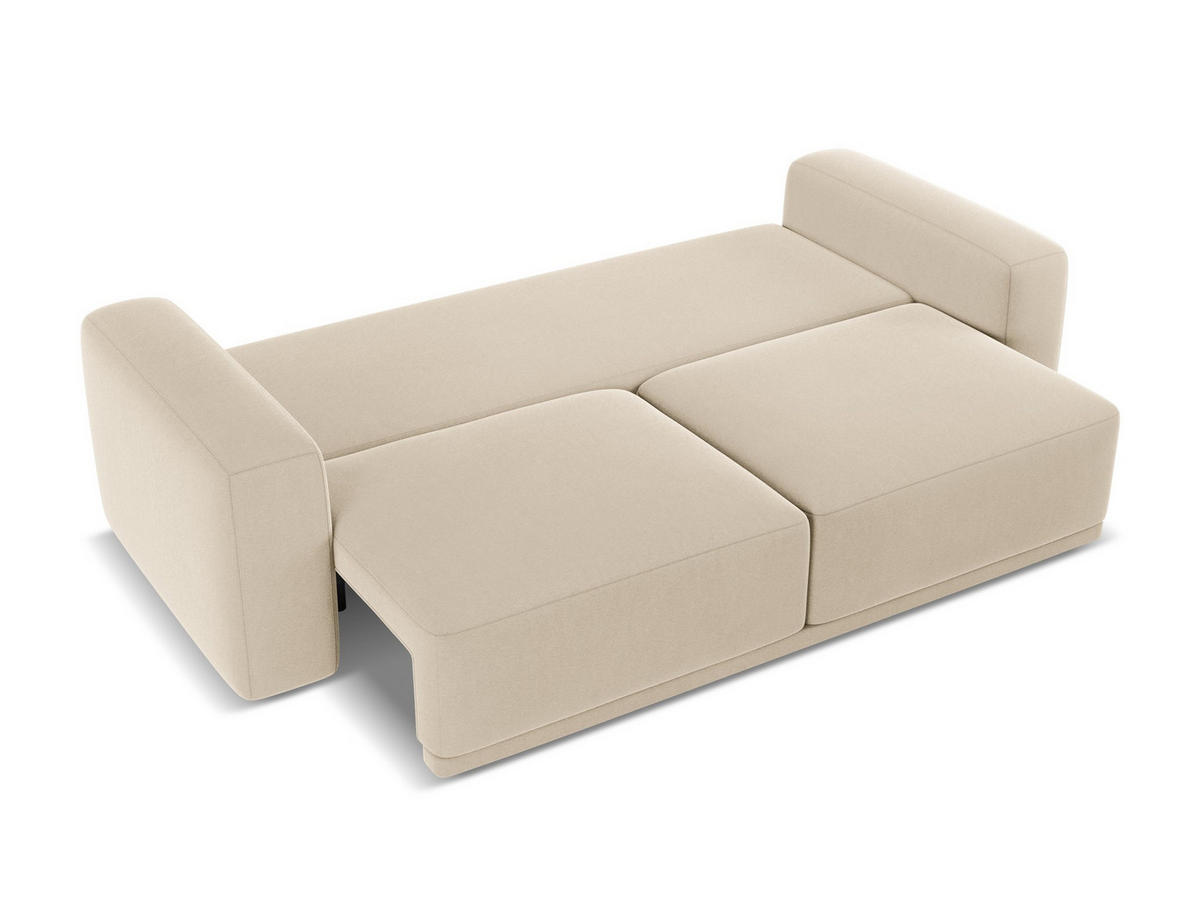 3-SITZER SOFA mit Schlaffunktion Samt Stoff Beige - Beige/Creme, Kunststoff/Textil (242/91/100cm) - Makamii