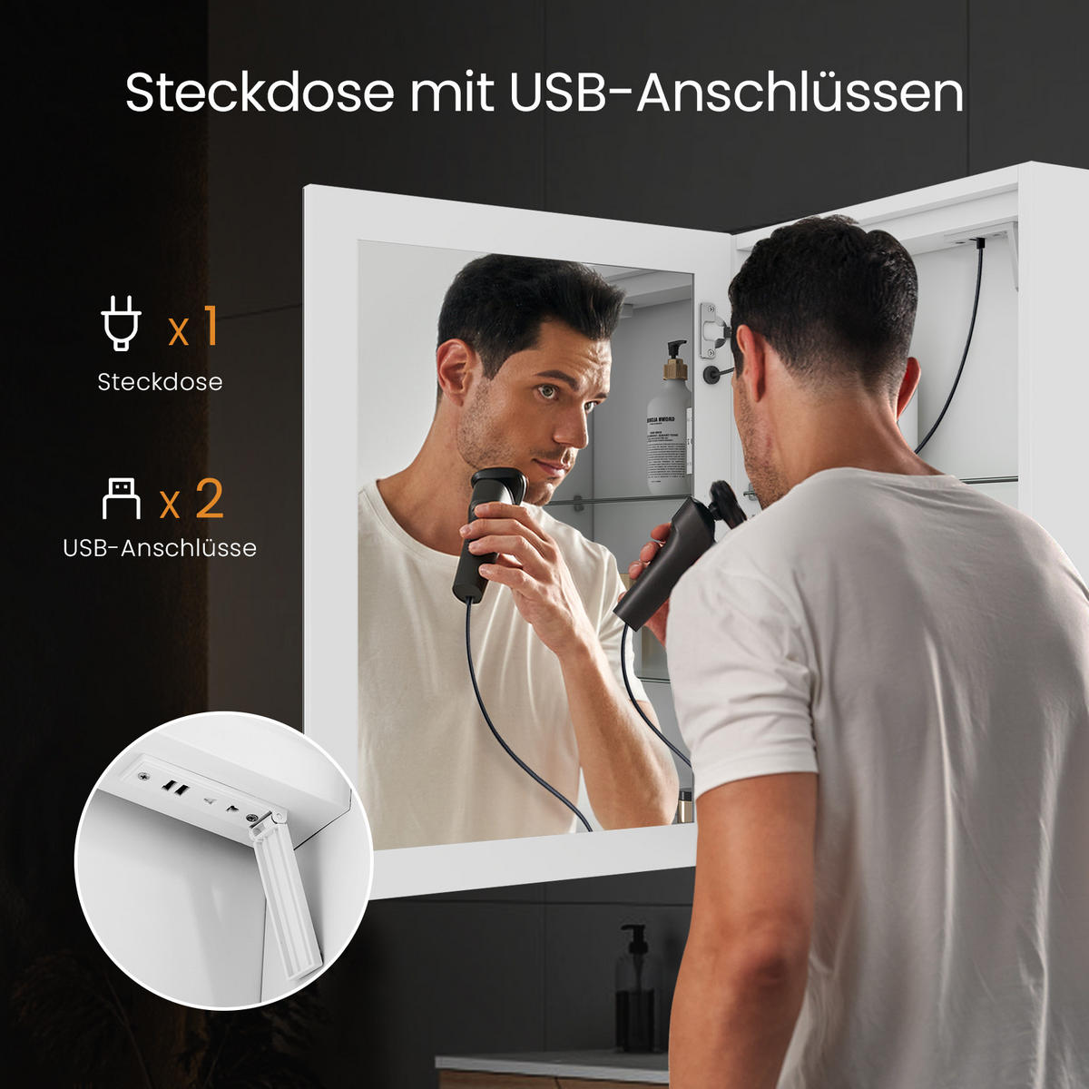 SPIEGELSCHRANK mit Beleuchtung Weiß 60/40/14,5 - Weiß, Metall (40/60/60cm) - EMKE