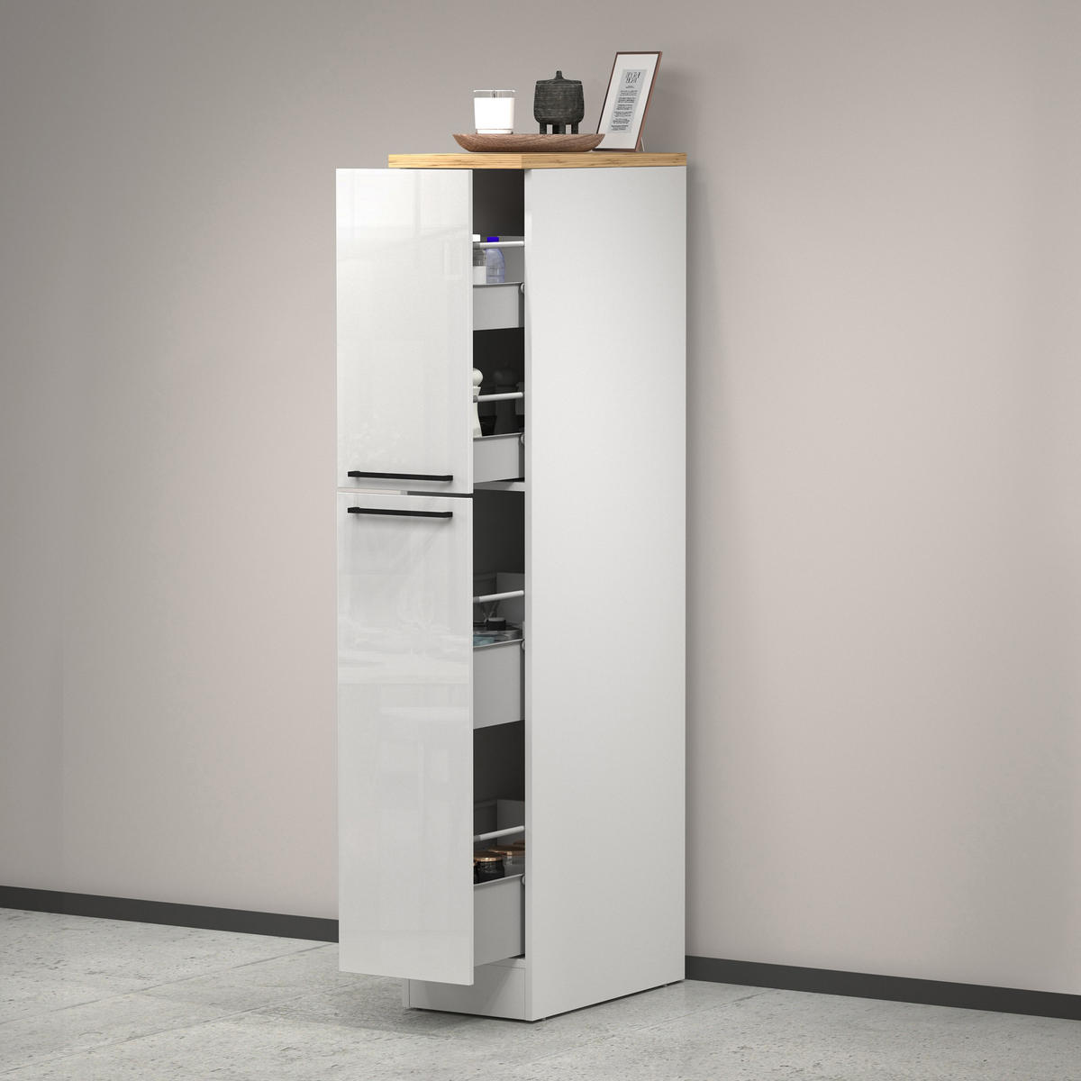KÜCHENSCHRANK Glänzendes Weiß, Eiche 60/30/165 cm - Eichefarben/Weiß, Holzwerkstoff (30/165/60cm) - DMORA