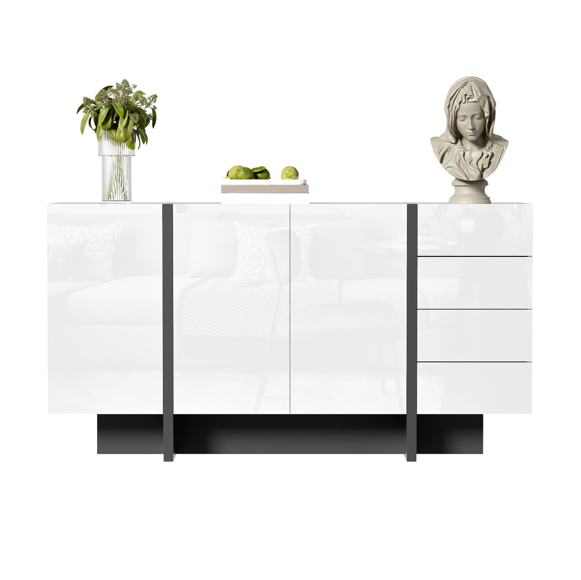 SIDEBOARD 150/40/80.5 cm Weiß/Schwarz aus MDF und Spanplatte mit 2 Türen und 4 Schubladen - Weiß, Holzwerkstoff (40/80.5/150cm) - OKMYHOME