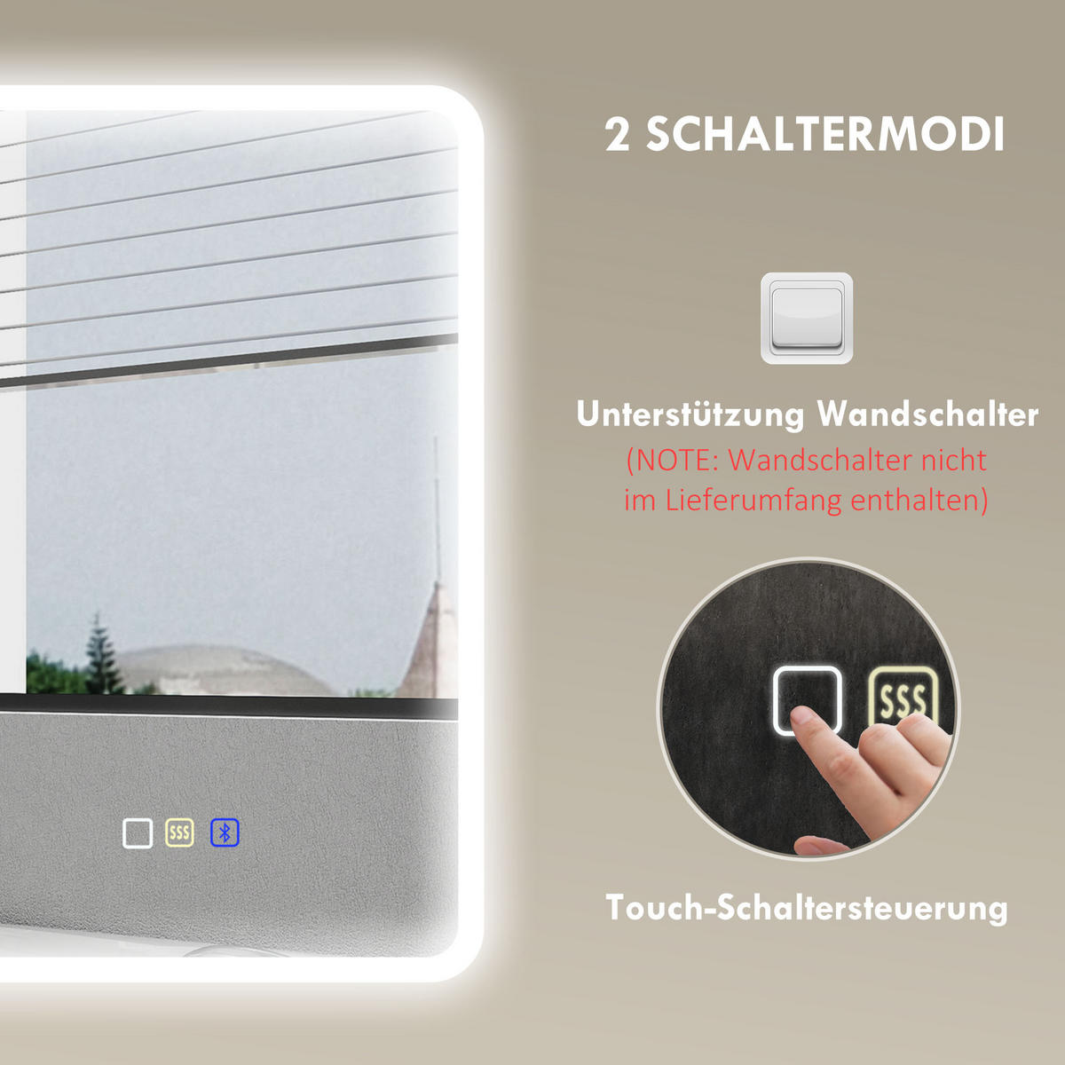 BADEZIMMERSPIEGEL mit LED DE-09298 Weiß - Silberfarben, Glas (3.5/70/90cm) - ComfortXL