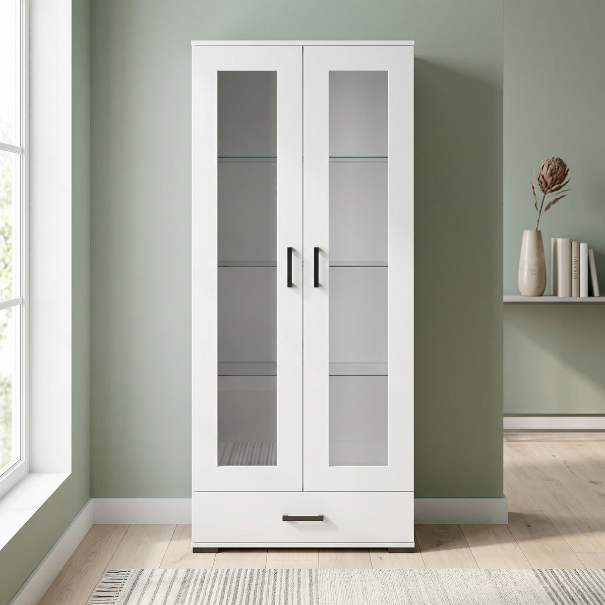 VITRINENSCHRANK ALBANO 186 x 80 cm Weiß - Weiß, Holzwerkstoff (80/186/40cm) - MASSENO