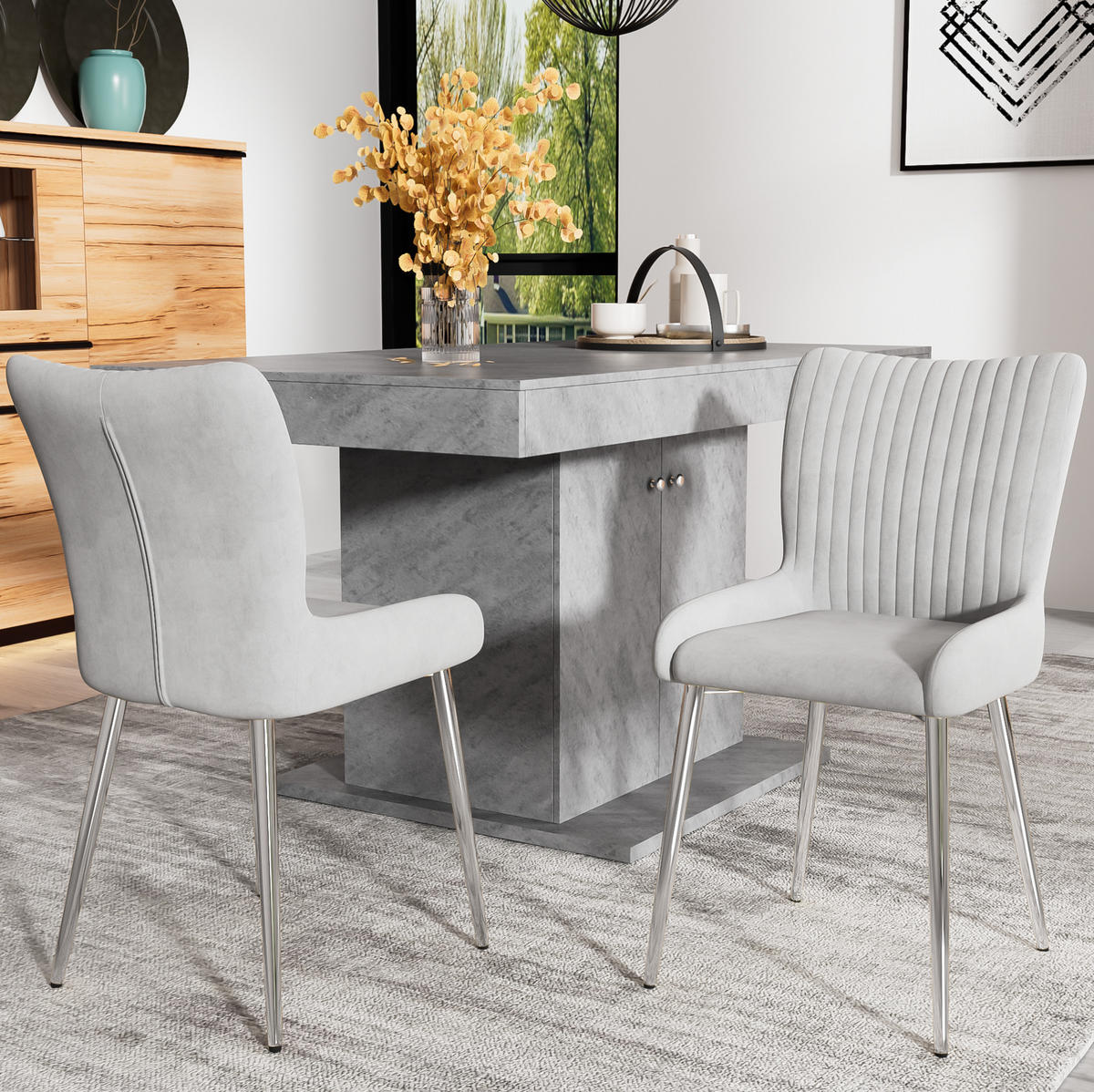 ESSZIMMERSTUHL 2er-Set Samt Grey mit Metallbeinen - Grau, Metall (47/85/58cm) - Meubliv