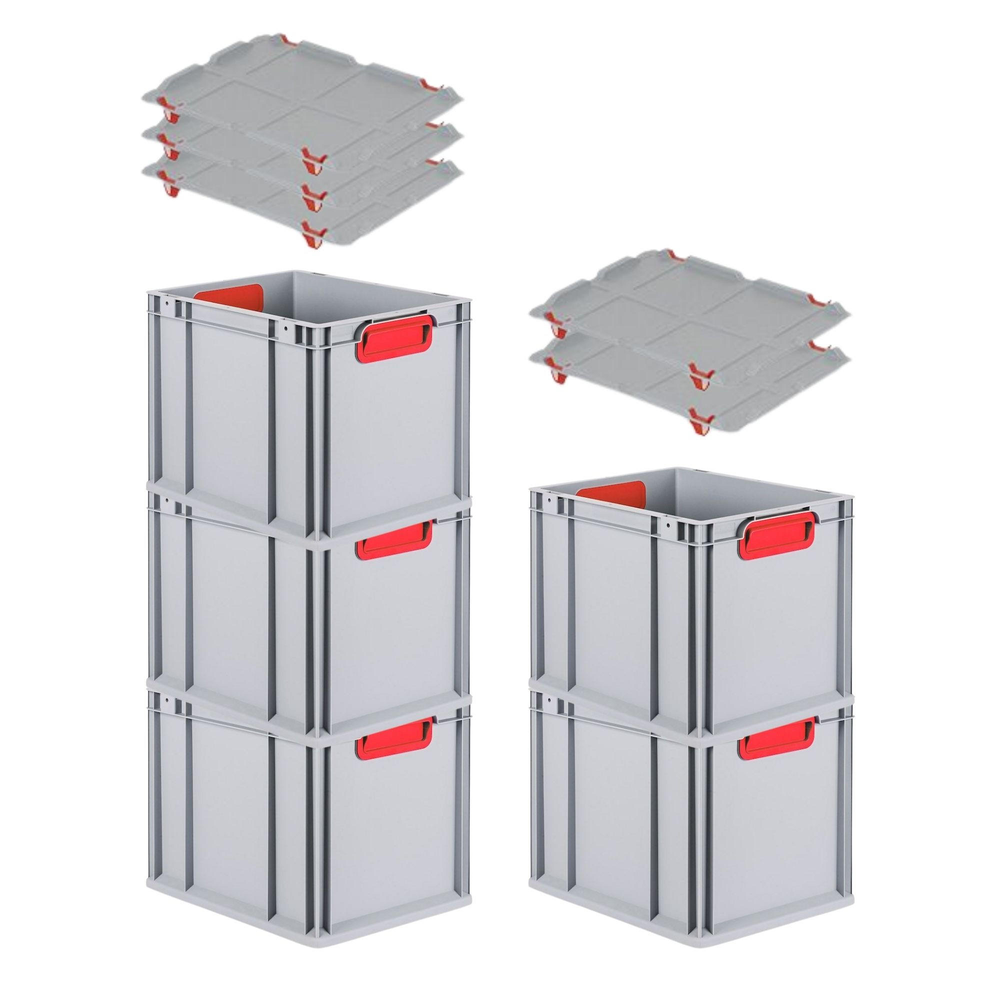 EUROBOX 5x Nextgen Color Mit Auflagedeckel 32x30x40cm Griffe Rot Geschlossen - Rot, Kunststoff (30/32/40cm) - PROREGAL