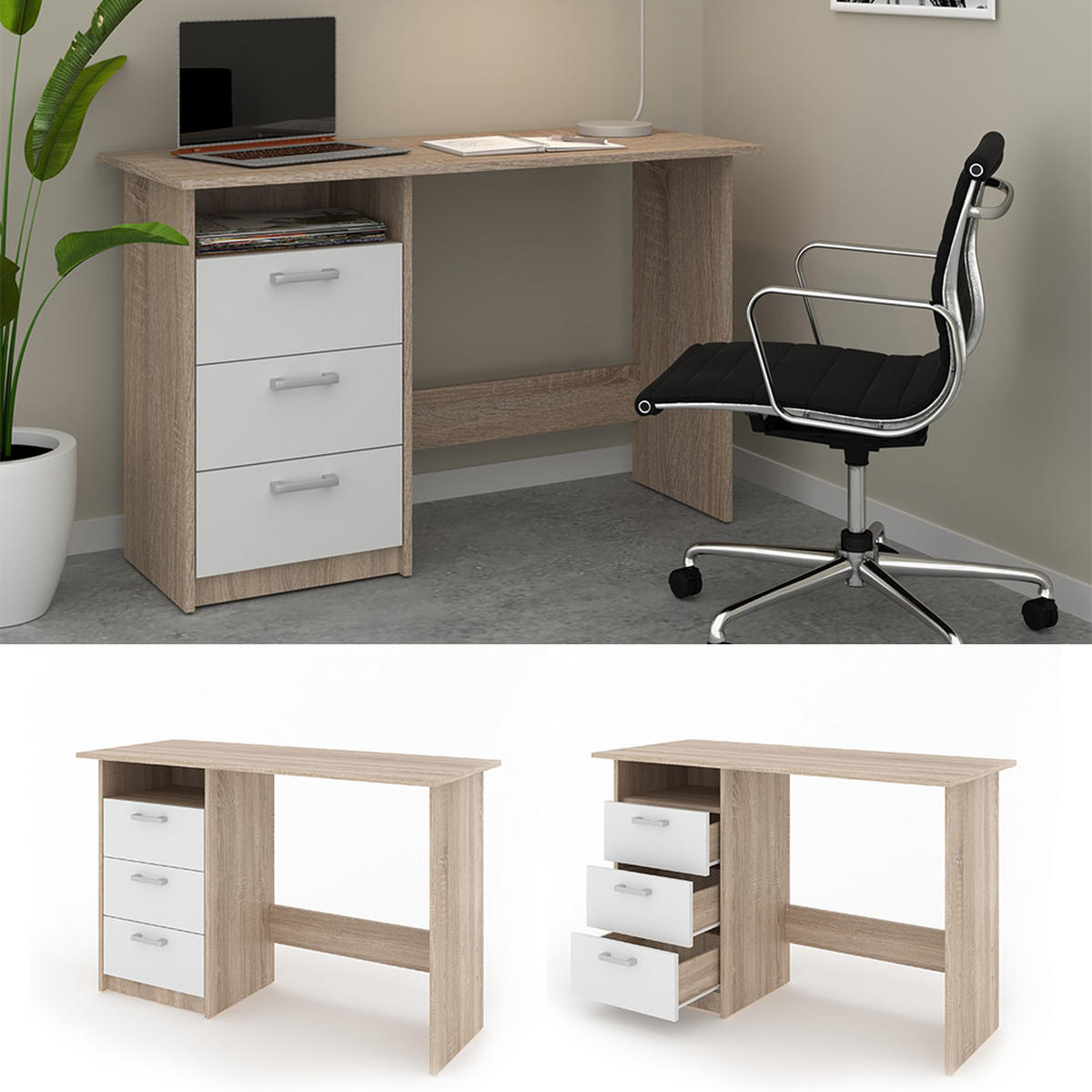 SCHREIBTISCH Meiko Weiß/Sonoma 120 x 50 cm - Weiß/Sonoma Eiche, Holzwerkstoff (50/120/76.6cm) - Vicco