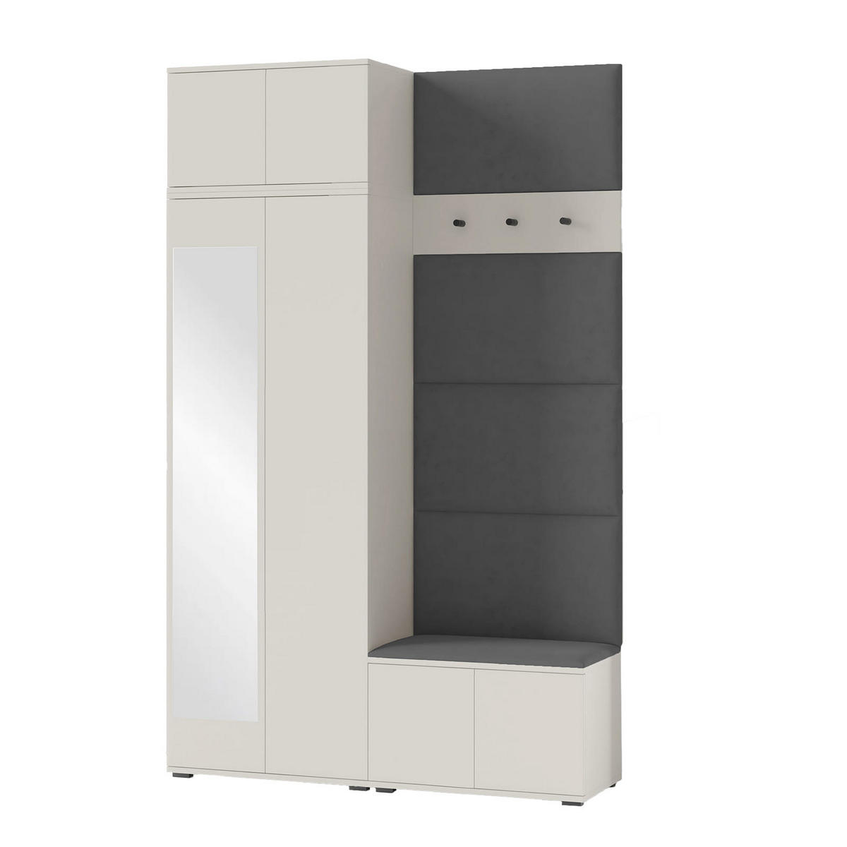 GARDEROBE NAPOLI 4 mit POLSTERPANEELEN SCHWARZ - Beige/Schwarz, Holzwerkstoff (140/229/40cm) - Jerpax