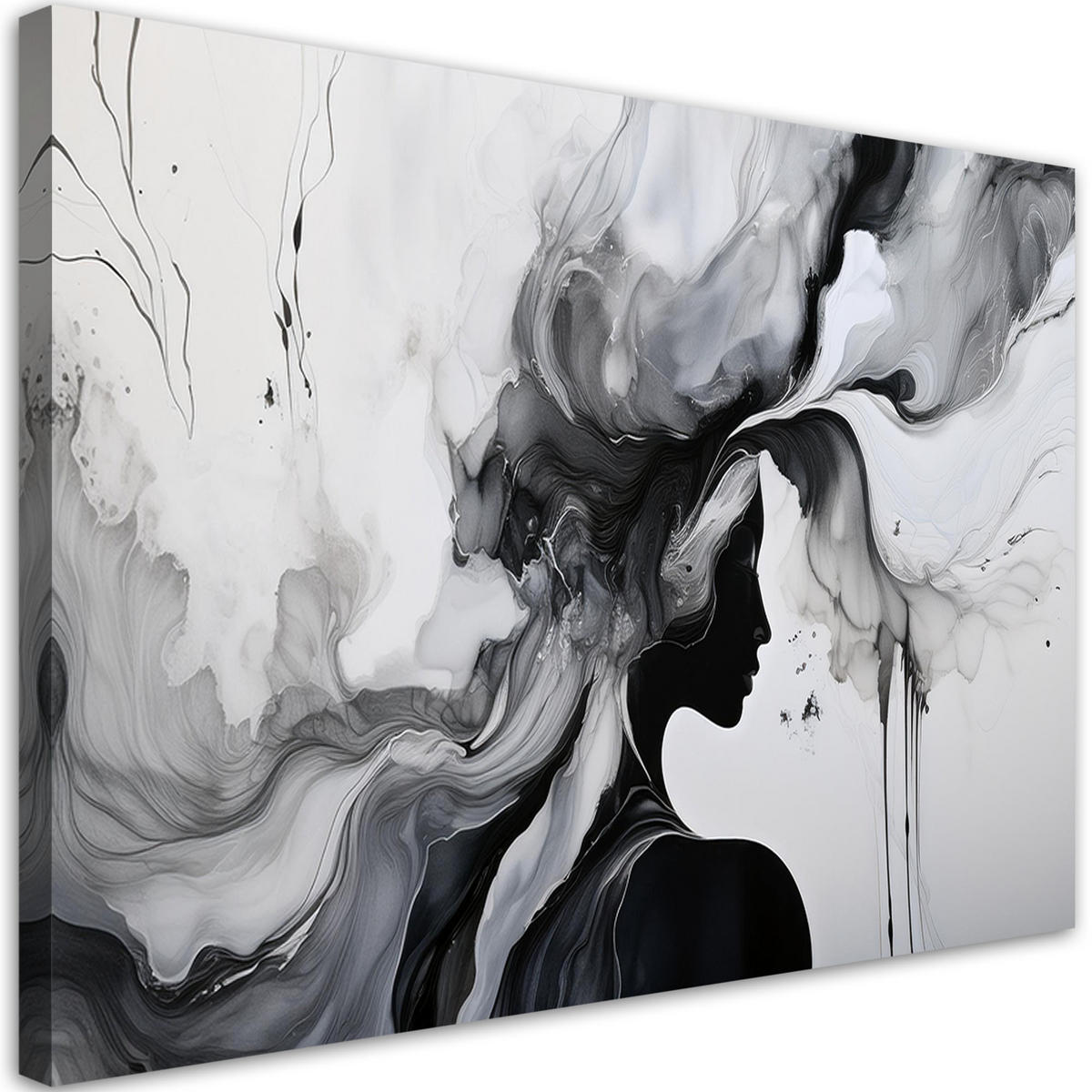 LEINWANDBILD Frau abstrakte Schwarz-Weiß-Tinte - Schwarz, Textil (120/80cm) - Feeby