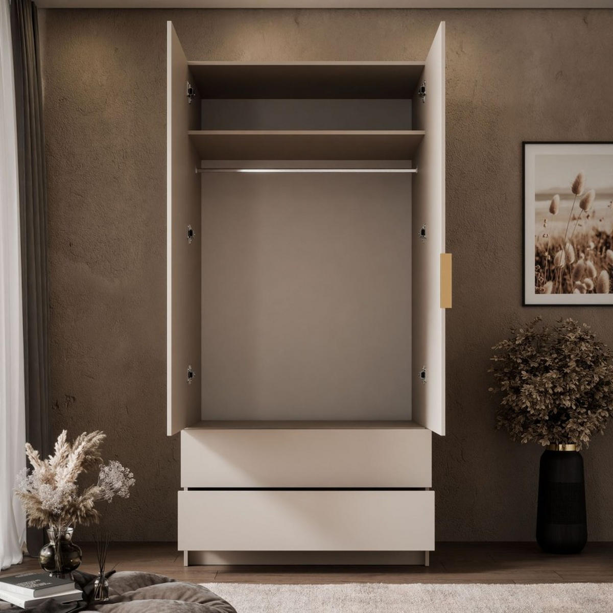 KLEIDERSCHRANK AUREL KASCHMIR 2D2S mit Schubladen - Kaschmir, Holzwerkstoff (100/210/57cm) - Lookway