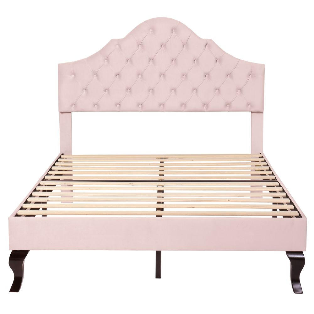 POLSTERBETT 140/200 cm in Rosa Samt,Höhenverstellbares - Pink, Holz/Textil (140/200cm) - KOMHTOM