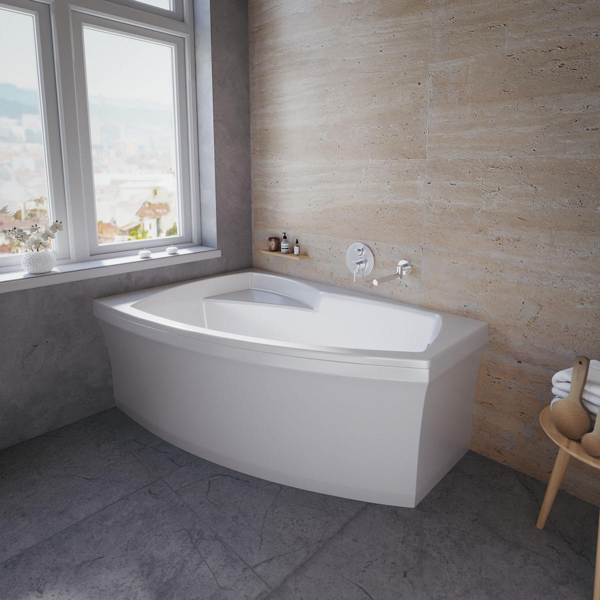 BADEWANNE Eckwanne FRIDA 160/105 Links Ablauf & Füße - Weiß, Kunststoff (105/58/160cm) - bad land