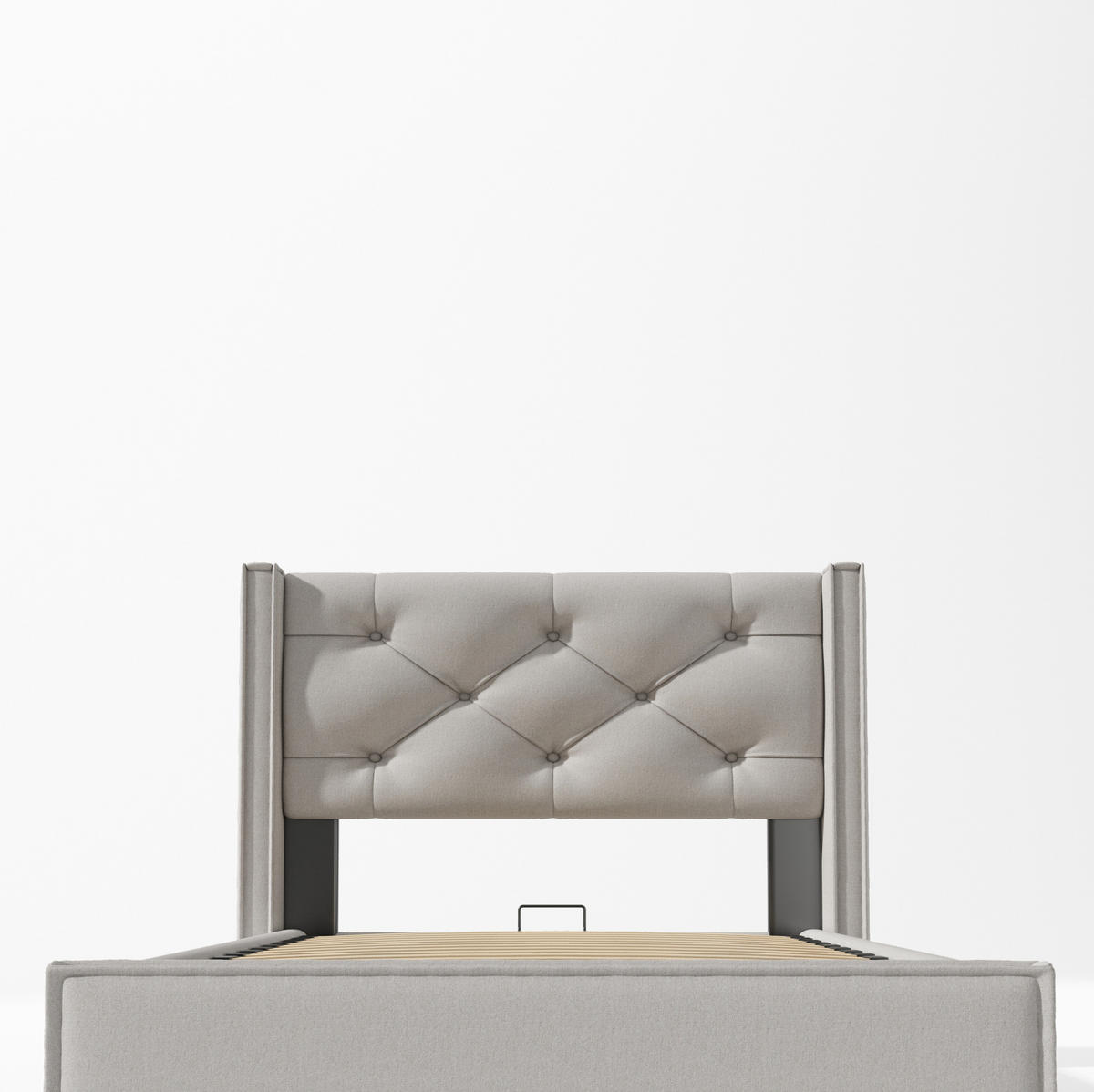 POLSTERBETT 90/200 cm mit hydraulischem Bettkasten, Baumwollbezug, Taschenfederkernmatratze und gestepptem Kopfteil, Hellgrau - Hellgrau, Textil (90/90cm) - Redom