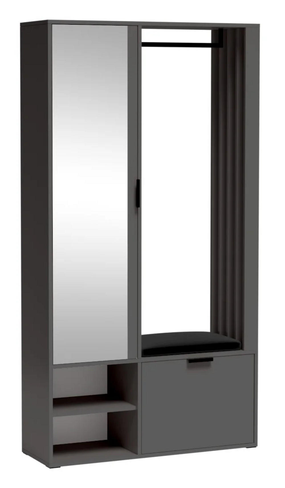 GARDEROBENSCHRANK MILANO UNI Sitzbank - Graphitfarben, Holzwerkstoff (100/190/33cm) - Meblini