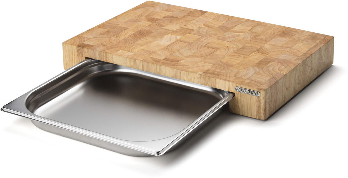 SCHNEIDEBRETT mit Edelstahl-Schublade, Gummibaumholz, 48 x 32.5 x 6.5 cm - Braun, Holz (32.5/48cm) - Continenta