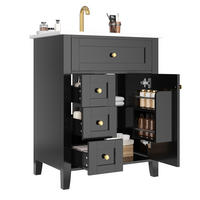 WASCHTISCHUNTERSCHRANK aus MDF und Keramik 61x47x86 cm Schwarz mit Stauraum, Soft-Close und Keramikwaschbecken - Schwarz, Keramik (61/86/47cm) - Modfu