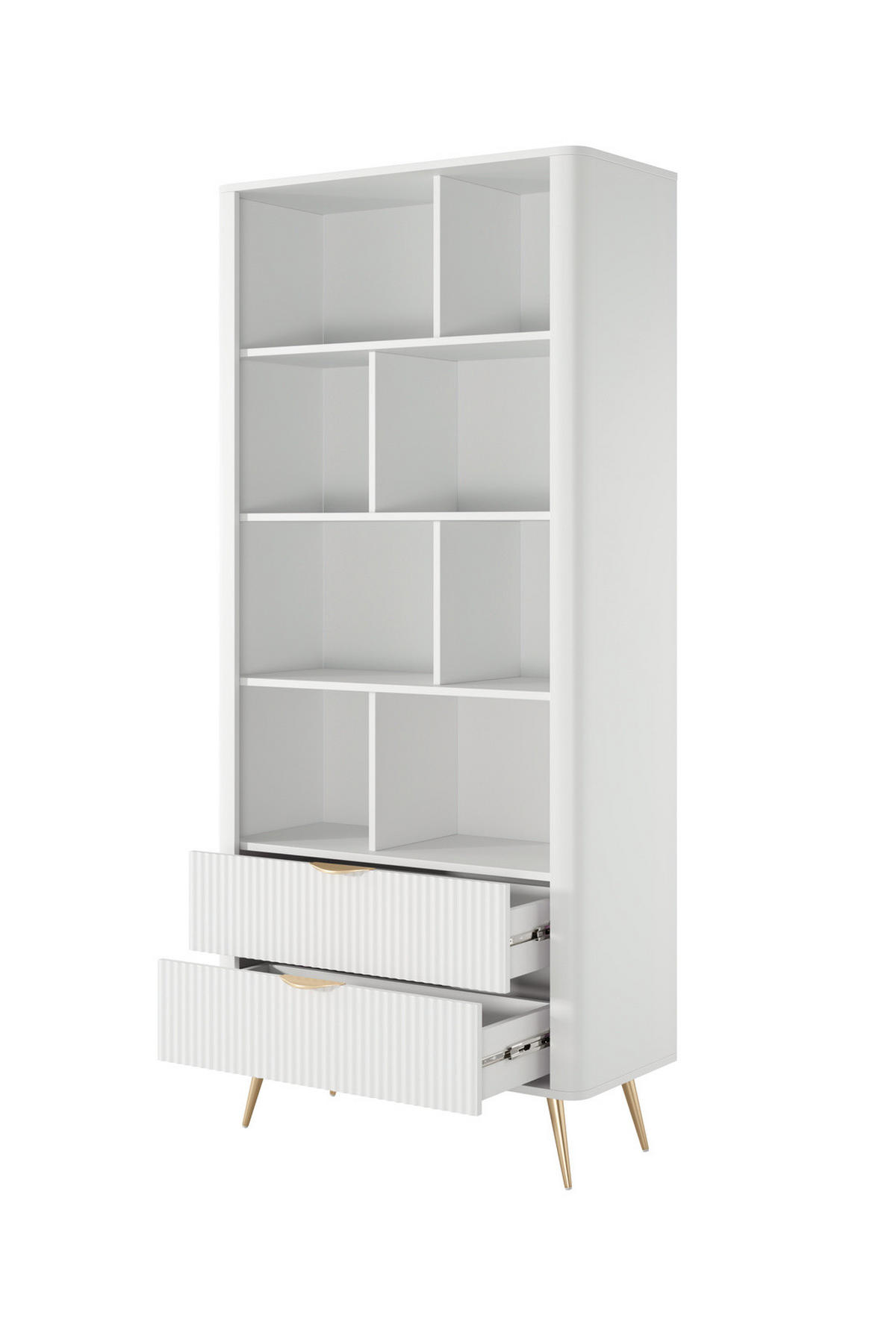 STANDREGAL Flore A Weiß - 88 cm - mit 2 geriffelten Schubladen - Gelb/Goldfarben, Holz/Holzwerkstoff (88/194/38cm) - Ravio