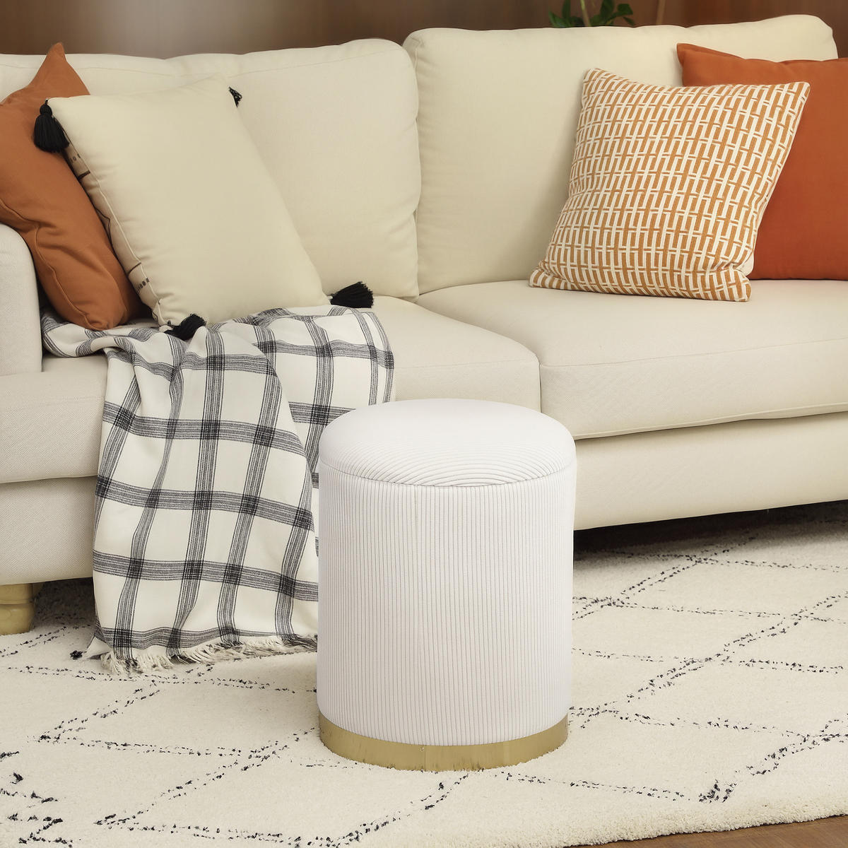 SITZHOCKER mit Stauraum 36 x 36 x 44 cm Cremeweiß - Creme, Textil (36/44/36cm) - HOMCOM