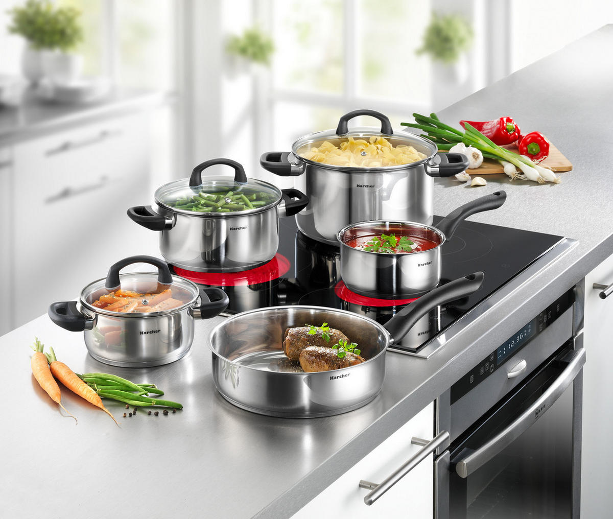 TOPFSET Mia, Edelstahl, Induktion, 5-teilig - Edelstahlfarben, Kunststoff/Metall - Karcher