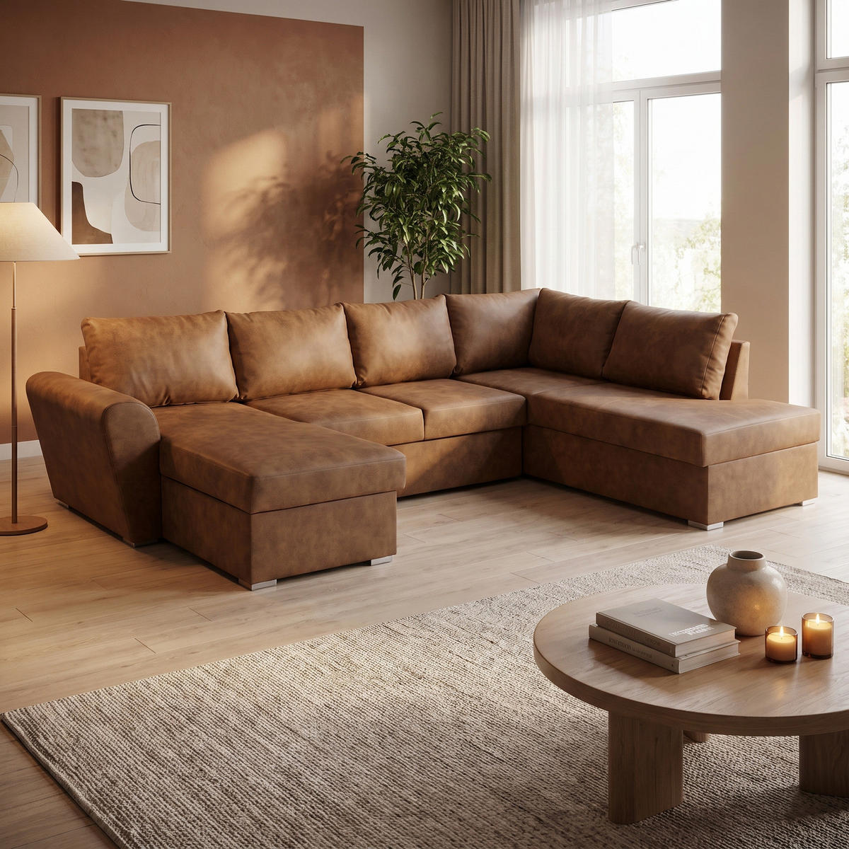 ECKSCHLAFSOFA, Stefan, Braun, Kunstleder, links, 203 x 160 x 85 cm - Braun, Leder/Textil (203/160cm) - ebuy24
