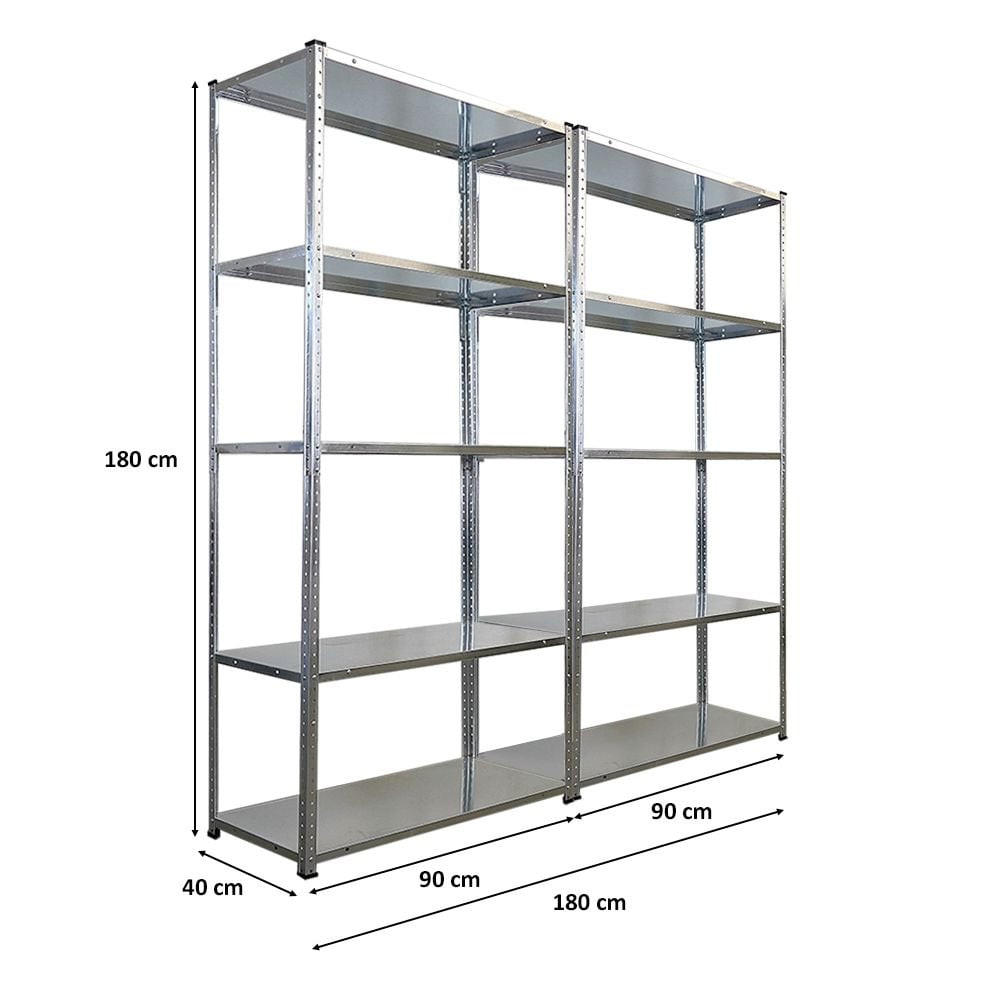 SCHRAUBREGAL Haldor 2er-Set 180x90x40cm Fachlast 100 kg Verzinkt - Silberfarben, Metall (180/180/40cm) - PROREGAL