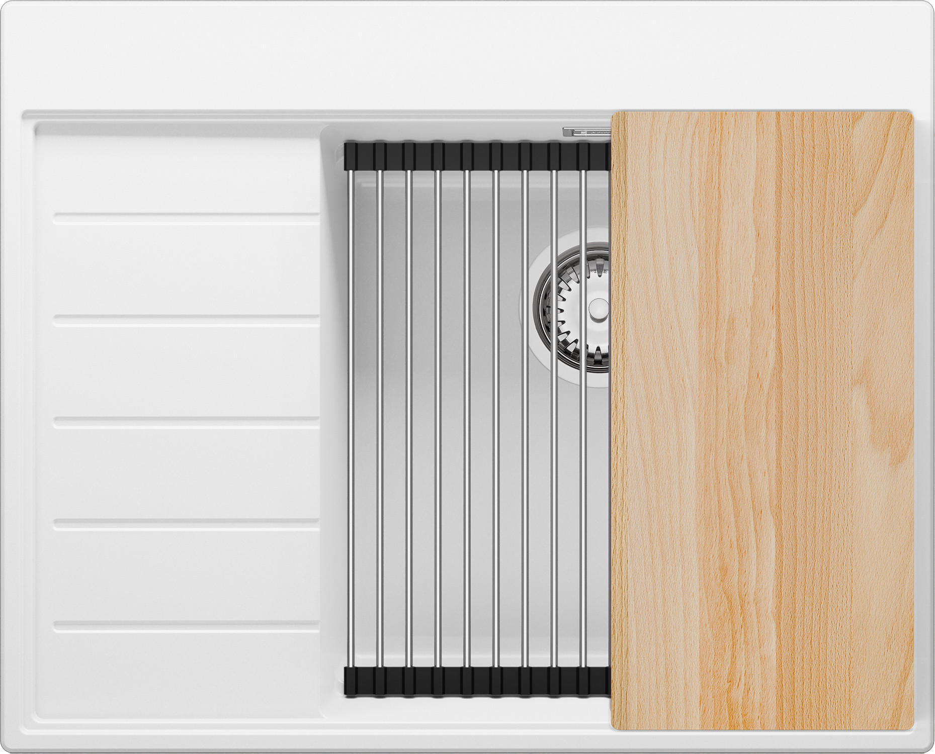 SPÜLBECKEN Sydney, 2-er set Weiß 62/50 cm 1 Becken + Ablauf-Set + Küchenzubehörset ab 45er Unterschrank - Chromfarben/Beige, Kunststoff (62/20/50cm) - Primagran