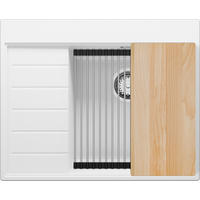 SPÜLBECKEN Sydney, 2-er set Weiß 62/50 cm 1 Becken + Ablauf-Set + Küchenzubehörset ab 45er Unterschrank - Chromfarben/Beige, Kunststoff (62/20/50cm) - Primagran