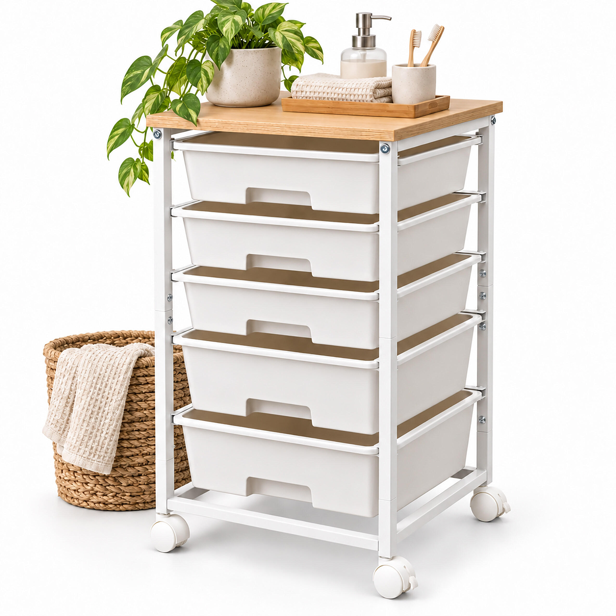 Relaxdays Rollwagen Weiß 38.5x77x28.5 cm