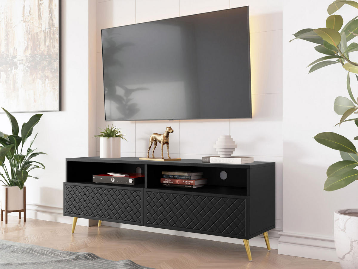 TV-ELEMENT Temerra 2K - Goldfarben/Schwarz, Holzwerkstoff/Metall (150/57/42cm) - MIRJAN24