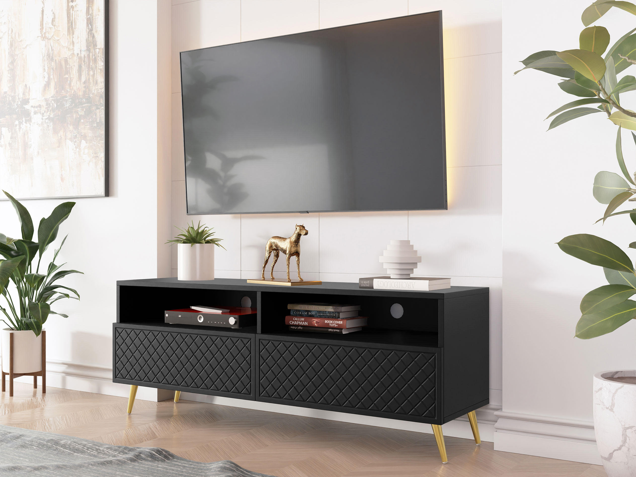Thumbnail - Mirjan24 Tv-Element, Schwarz, Holzwerkstoff, Rechteckig, 150x57x42 cm, Wohnzimmer, Wohnwände, Lowboards, Lowboards stehe...
