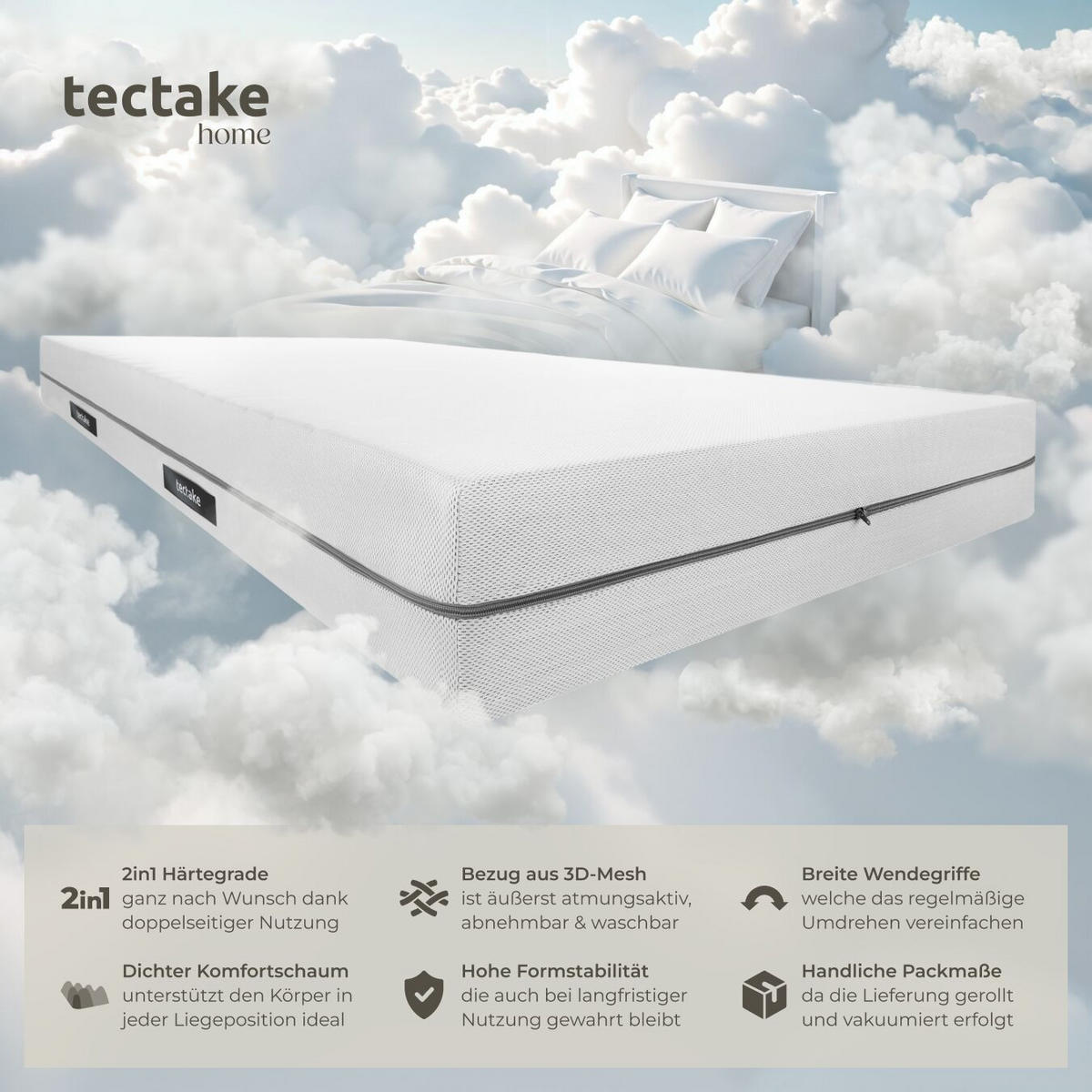 MATRATZE Sky, waschbarer Bezug aus atmungsaktivem 3D-Meshgewebe, weiß - Weiß, Textil - tectake