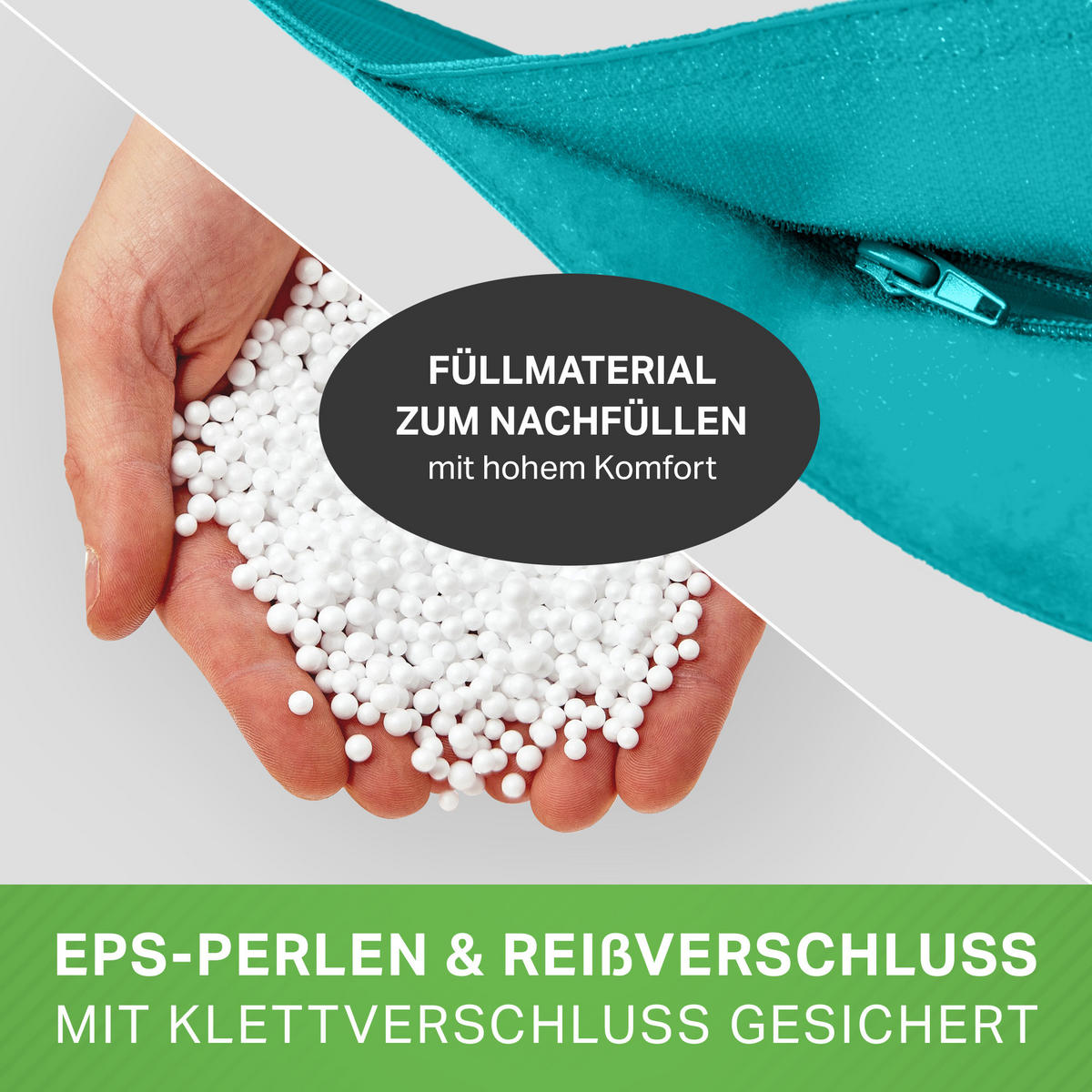 XXL-SITZSACK + Pouf 2er Set - 140x180cm - Türkis, Textil (140/25/180cm) - Green Bean