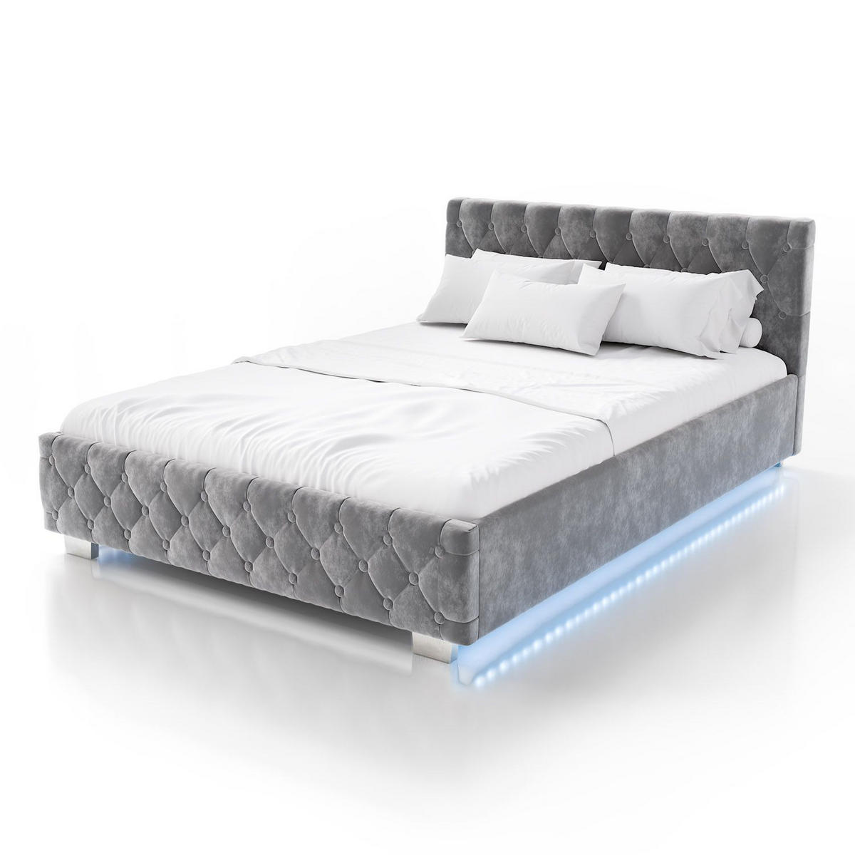 POLSTERBETT Nizza Dunkelgrau 140x200 cm mit Bettkasten und LED - Dunkelgrau, Holzwerkstoff (140/200cm) - Juskys