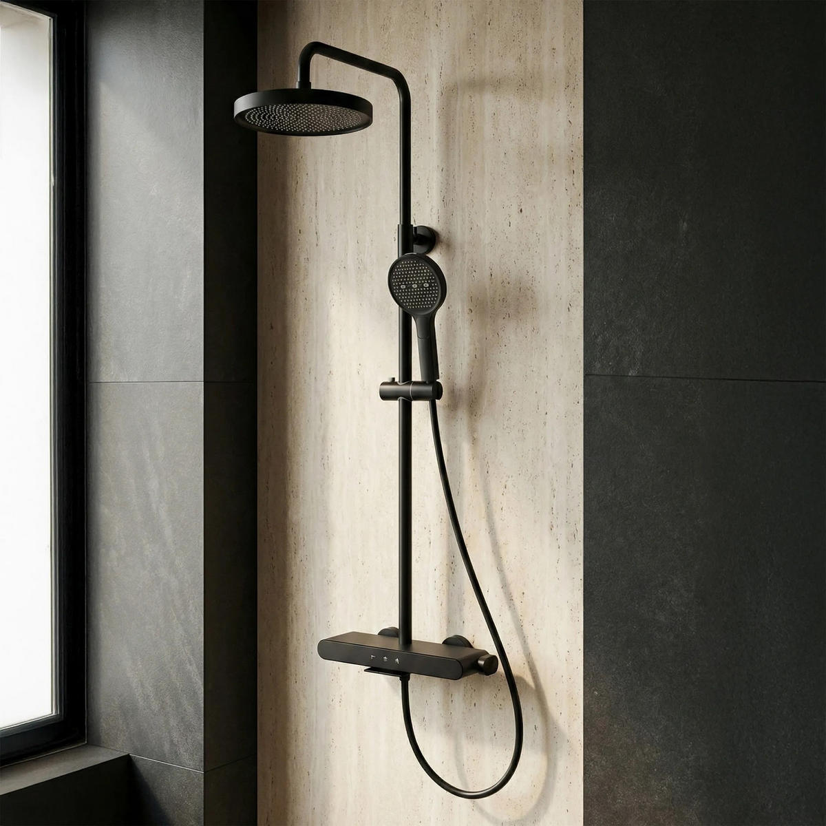 DUSCHGARNITUR Rea Farel Black - Schwarz, Metall (15.5/128/40cm) - REA