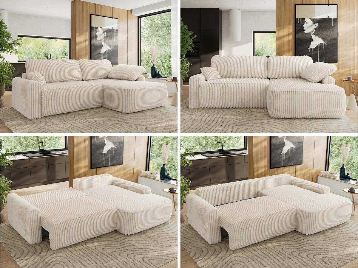 ECKSCHLAFSOFA CUBO L Creme Cord - rechts - Creme/Schwarz, Kunststoff/Textil (187/273cm) - MKS