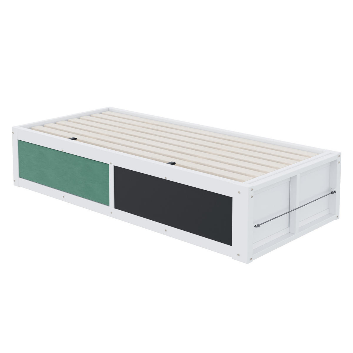 KINDERBETT 90/200 cm Weiß mit hydraulischem Stauraum und Kreidetafel - Weiß, Holzwerkstoff (90/200cm) - OKWISH
