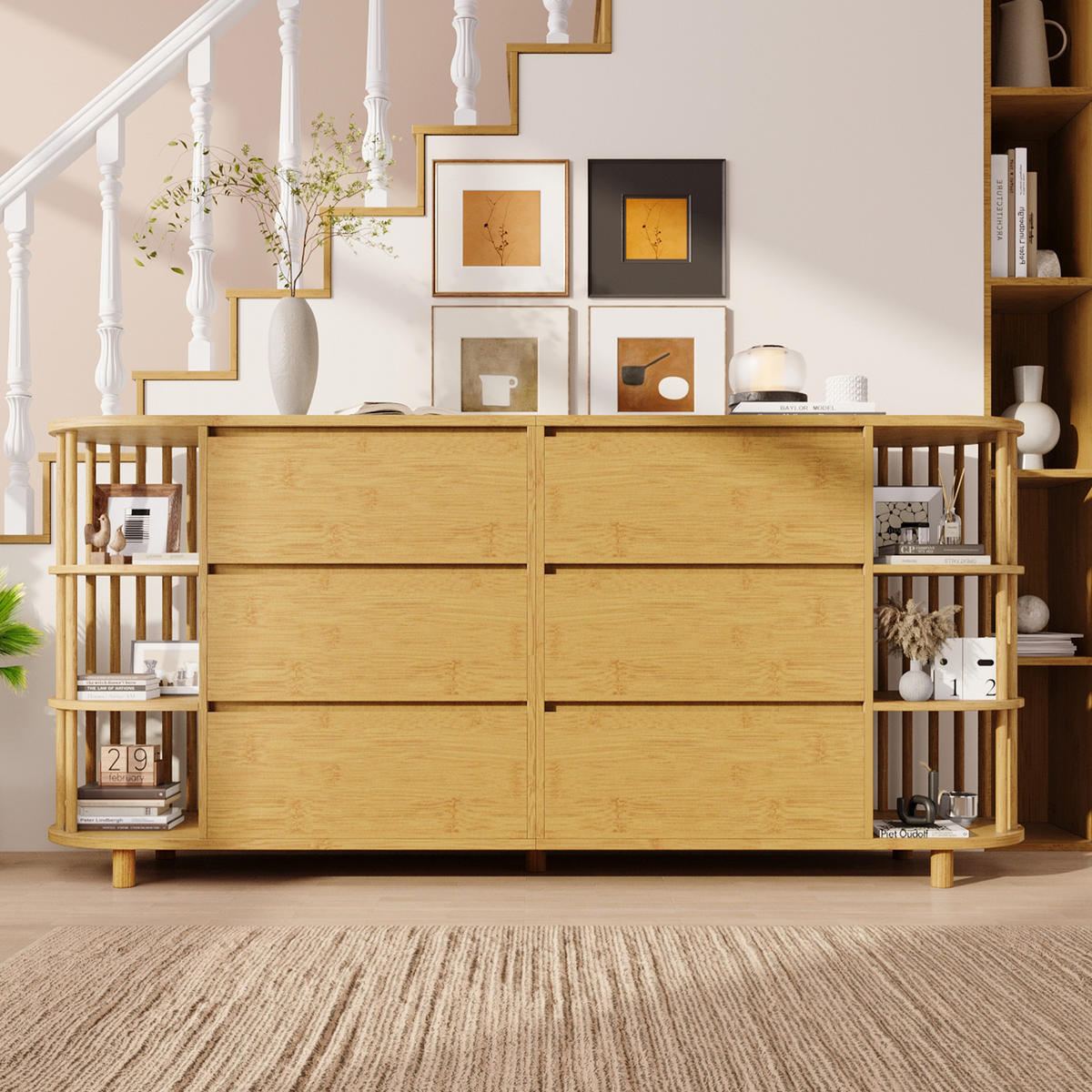 KOMMODE 160x40x75 cm Eiche mit 6 Schubladen - Eichefarben, Holzwerkstoff (160/75/40cm) - FLIEKS