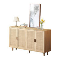 SIDEBOARD 158/40/88 cm aus Spanplatte mit 4 Rattantüren Natur - Naturfarben, Holzwerkstoff (158/88/40cm) - Modenvie