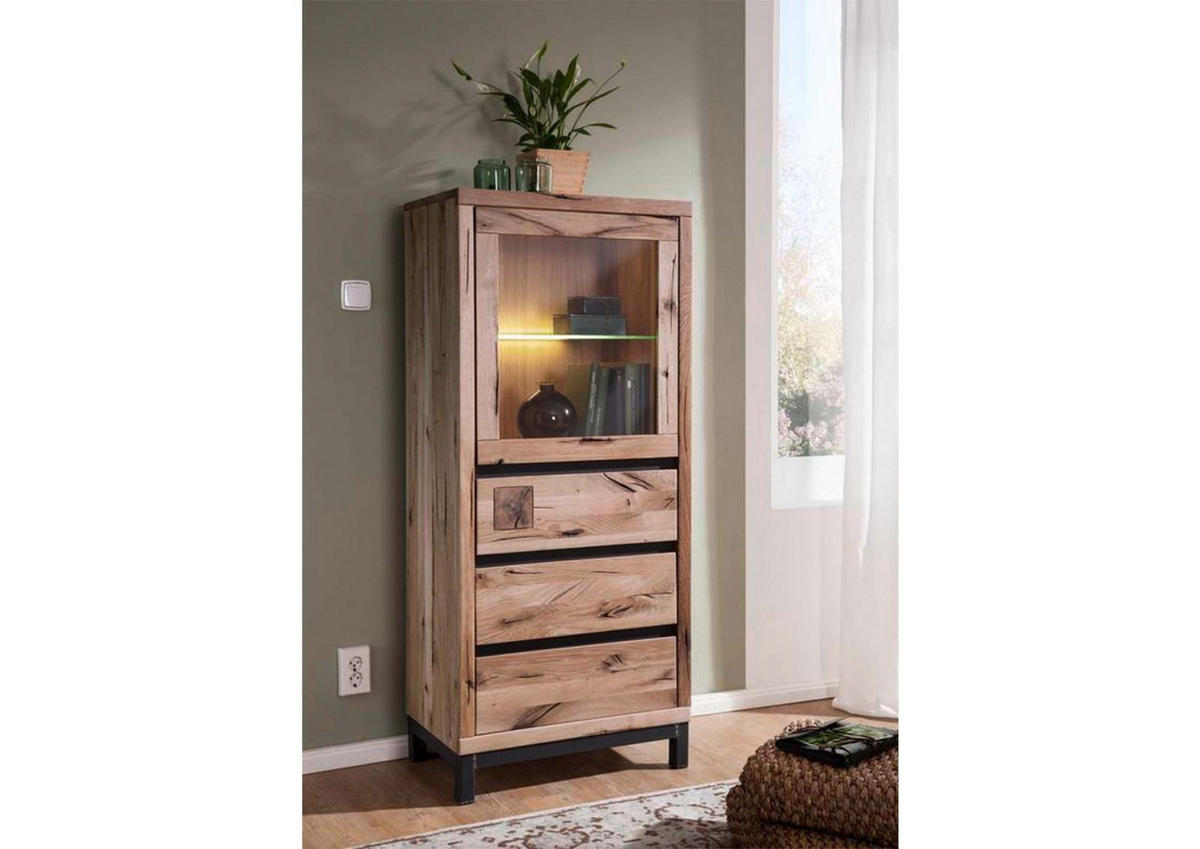 VITRINE Wildeiche 65x40x148 bianco geölt VILLANDERS #203 - Beige, Holz (65/148/40cm) - Massivmoebel24