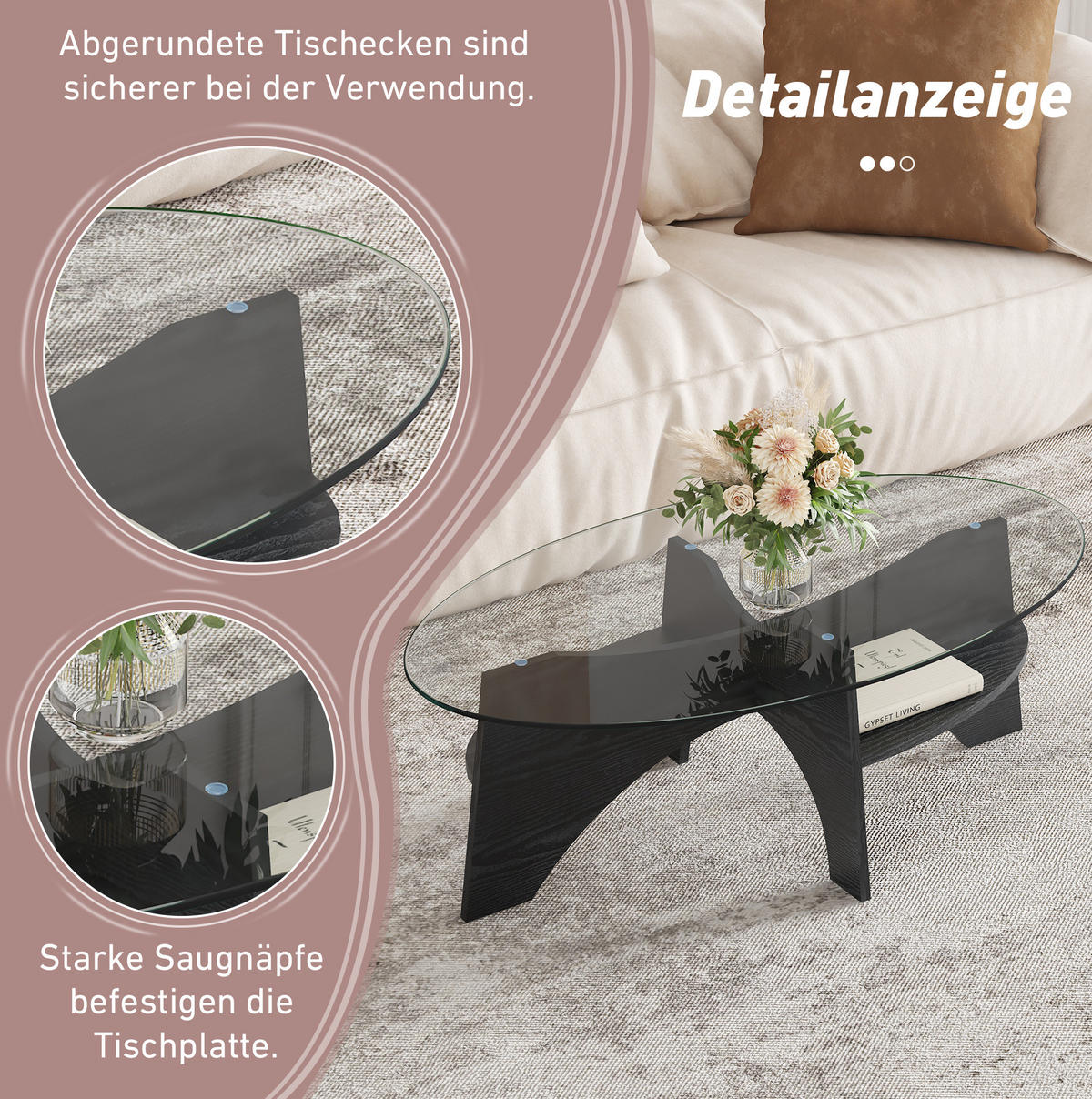BEISTELLTISCH 104,9/35,6/60 cm Schwarz Transparent aus MDF und Glas mit fächerförmigem Gestell - Schwarz, Holzwerkstoff (104.9/60/35.6cm) - OKMYHOME