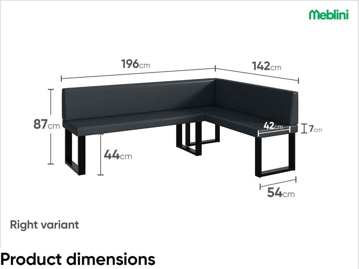 ECKBANK ERIC_U - Dunkelgrau, Leder (142/196cm) - Meblini