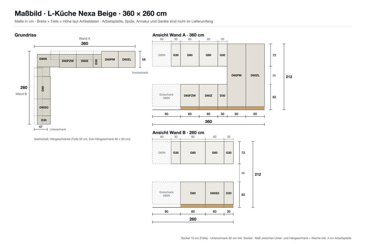 L-KÜCHE Nexa Beige & Artisan-Eiche – 360 × 260 cm – KÜ-LAN-001 - Beige, Holzwerkstoff (360/212/260cm) - ROYAL24_MARKT