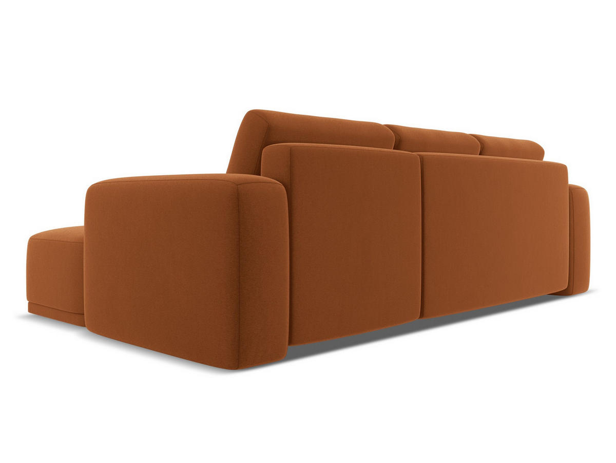 ECKSOFA mit Schlaffunktion Samt Stoff Orange - Terra cotta/Schwarz, Kunststoff/Textil (258/160cm) - Makamii