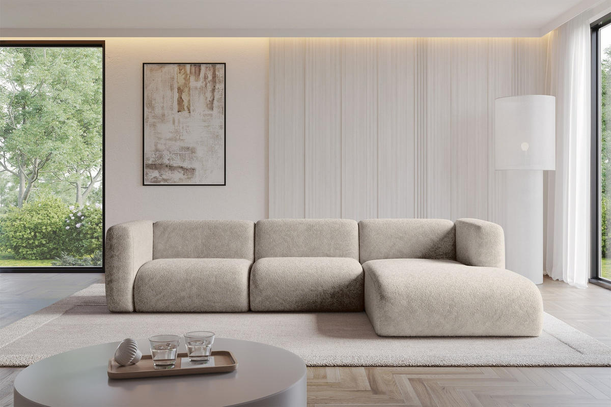 ECKSOFA Ottomane Rechts MIRA-L2 318x179x89 Beige Velours - Beige/Schwarz, Holzwerkstoff/Kunststoff (318/179cm) - ALTDECOR