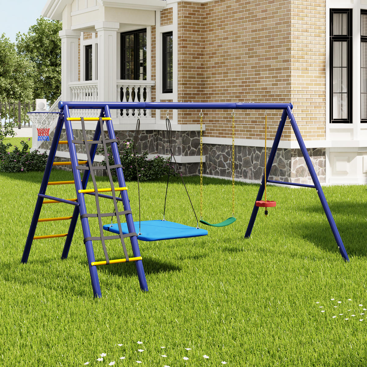 SCHAUKELSET Outdoor 3 Schaukeln - Blau, Metall (310/203/174cm)