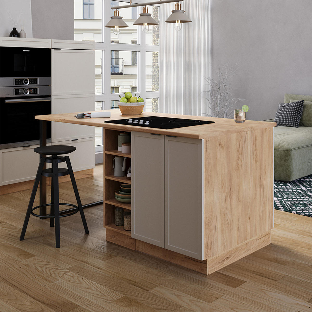 KÜCHENINSEL Fame-Line GrauBeige 90 cm ohne AP - Honigeiche/Grau, Holzwerkstoff (90/82/60cm) - Vicco