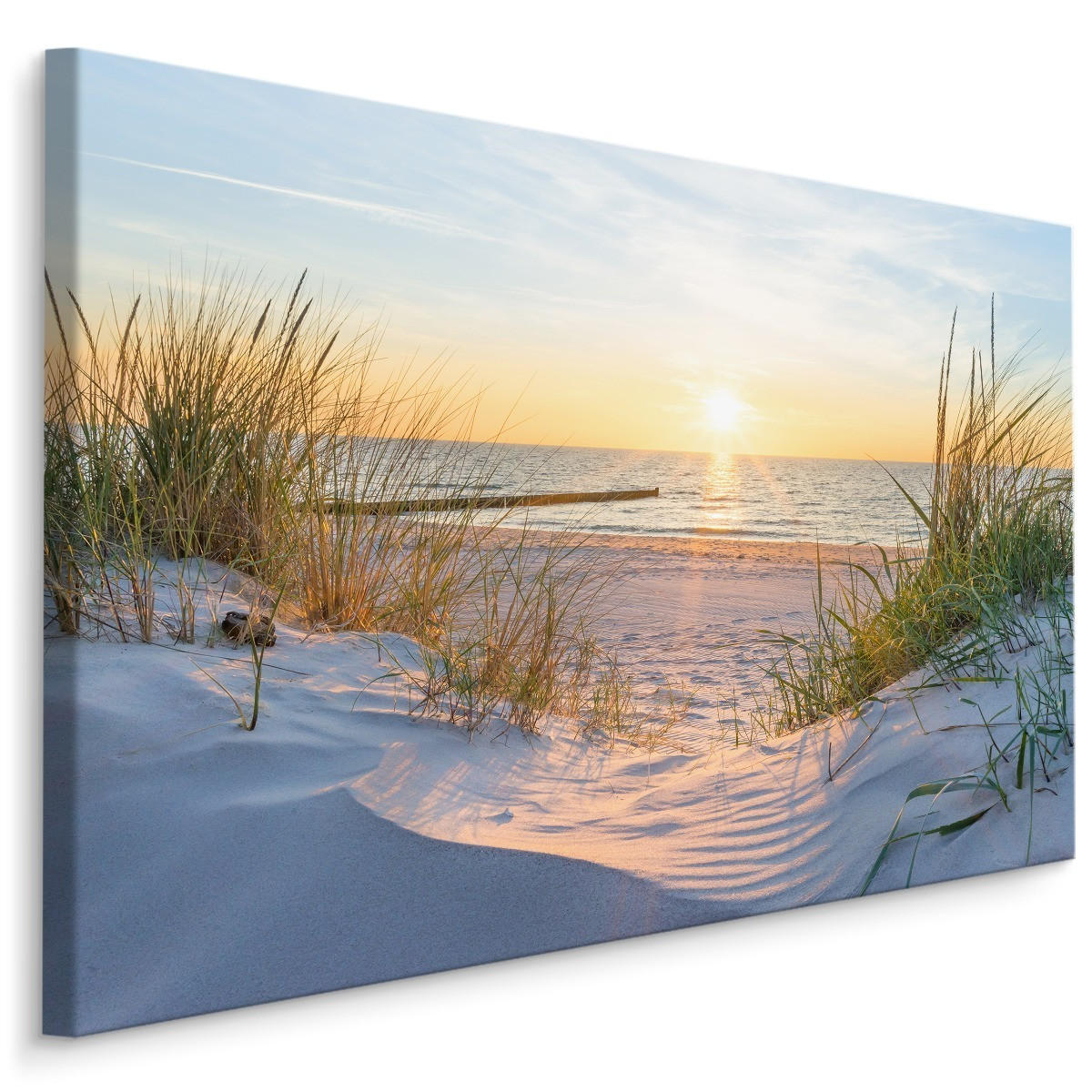 LEINWANDBILD Sonnenaufgang Meer 70x50 Natur Strand Wanddekoration Wohnzimmer - Blau/Beige, Holz/Textil (70/50cm) - Muralo