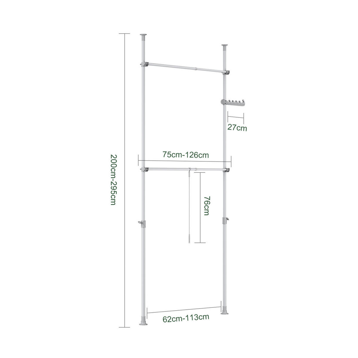 TELESKOP KLEIDERSTÄNDER Grau - Grau, Kunststoff (113/285/1cm) - SoBuy