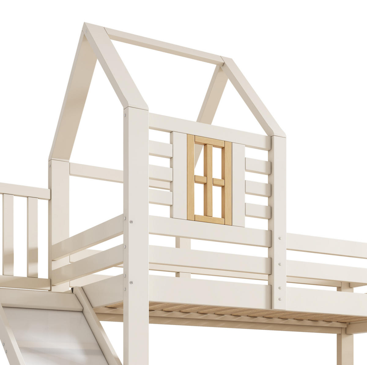 HOCHBETT aus Holz/MDF 90/140x200 cm in Weiß mit Rutsche & Schublade - Weiß, Holzwerkstoff (90/200cm) - Modfu